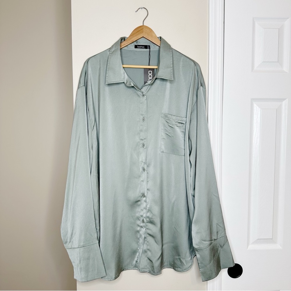 NWT Plus Size Oversized Satin Shirt - Picture 2 of 6